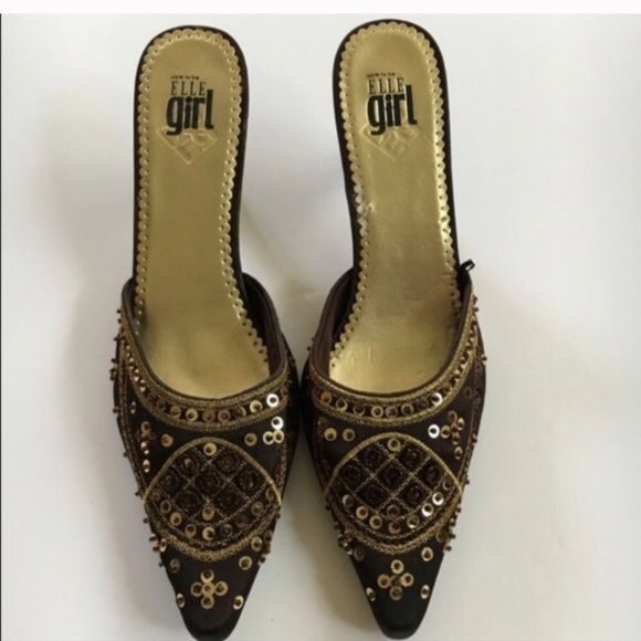 ELLE GIRL Brown Beaded Sequined Pumps - Picture 3 of 8